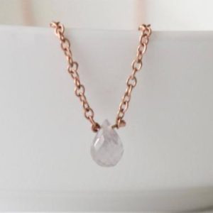 0.42 Ct. Solitaire Briolette Cut Light Pink Sapphire Necklace in 14K Rose Gold | Natural genuine Pink Sapphire necklaces. Buy crystal jewelry, handmade handcrafted artisan jewelry for women.  Unique handmade gift ideas. #jewelry #beadednecklaces #beadedjewelry #gift #shopping #handmadejewelry #fashion #style #product #necklaces #affiliate #ad
