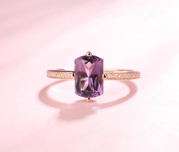 1.9ct Natural Amethyst Engagement Ring, Saddle Shaped Natural Purple Gemstone Wedding Ring, Birthstone, Anniversary Ring Gift, 18k Rose Gold