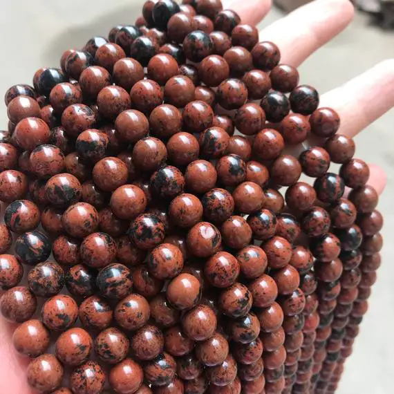 1 Full Strand 15.5" Genuine Natural A Grade Loose Round Semi Precious Smooth Mahogany Obsidian Gemstone Beads 4mm 6mm 8mm 10mm 12mm