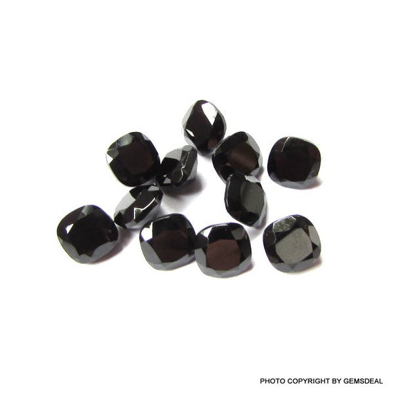 1 Pieces 6mm Black Spinel Faceted Cushion Loose Gemstone, Black Spinel Cushion Faceted Loose Gemstone, Black Spinel Faceted Cushion Gemstone