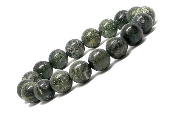 10mm Russian Serpentine Bracelet, Green Beads Bracelet, Unisex Women Men Bracelet Mala Beads, Green Bracelet Stretch Bead Bracelet