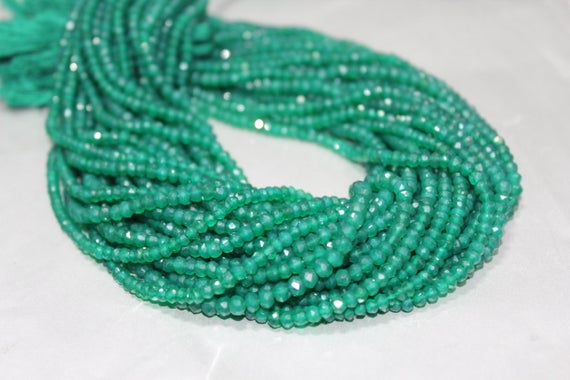 13.5"inches Natural Faceted Green Onyx Rondelle Beads 2.5mm-3mm Or 3mm-3.5mm