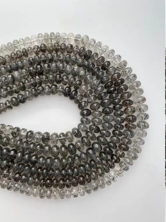 14 Inches Long, 1 Strand Of Natural, Plain/smooth, Rutile/rutilated Quartz Rondelle Beads, 100% Natural, Genuine Rutilated Quartz #ruti2