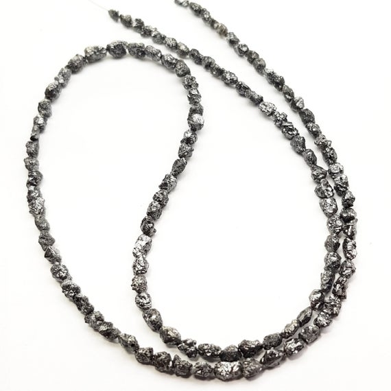 15.00 Ct Black Rough Diamond, Conflict Free Rough Diamond, Natural Long Drilled Black Diamond Beads Necklace , 2 Mm To 3 Mm 16" Full Strand
