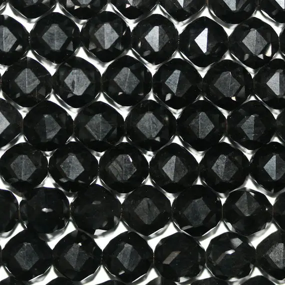 15" Strand Natural Lignite Jet Victorian Faceted Round Beads 8mm -strand 40cm