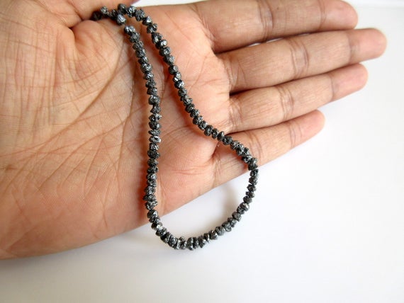3mm To 4mm Black Uncut Raw Rough Diamond Beads, Rough Conflict Free Diamond Beads, Sold As 4 Inch/8 Inch/16 Inch Strand, Ddb211