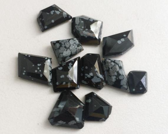 9-16mm Snowflake Obsidian Cabochons, Fancy Shape Snowflake Obsidian Flat Back Cabochons, 5 Pcs Loose Snowflake Obsidian Gemstone For Jewelry