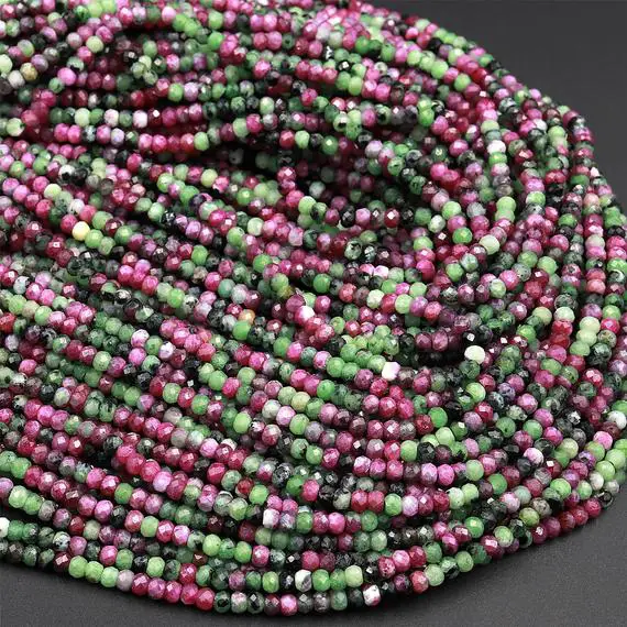 Aaa Natural Ruby Zoisite 3mm Faceted Rondelle Beads Micro Laser Diamond Cut Gemstone 16" Strand