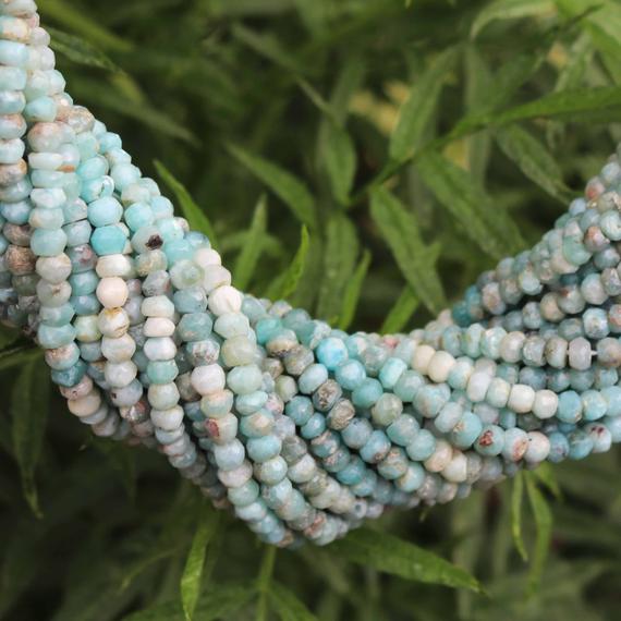 Aaa Quality Natural Larimar Faceted Rondelles Beads, Larimar Beads, Larimar Rondelle Beads , Larimar Beads Strand , Sku- Cc039