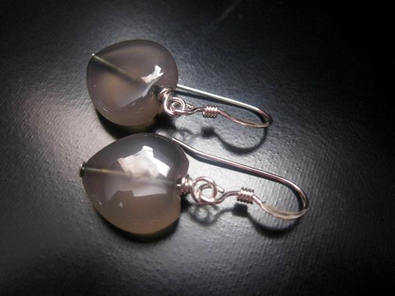 Gray Agate Heart Earrings, Agate Heart Beads, Sterling Silver, Gray Bead Earrings, Heart Earrings, Gray Agate Jewelry, Heart Jewelry