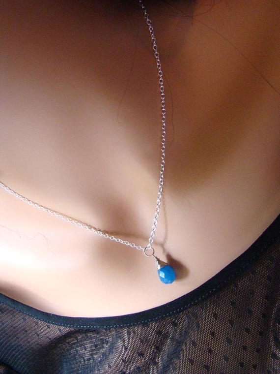 Sale Blue Agate Gemstone Sterling Silver Necklace