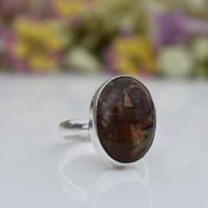Shop Agate Rings! Crazy Lace Agate Ring, Sterling Silver Ring, Oval Stone Ring, Statement Ring, Cabochon Gemstone, Simple Band Ring, Natural Gemstone, Sale | Natural genuine Agate rings, simple unique handcrafted gemstone rings. #rings #jewelry #shopping #gift #handmade #fashion #style #affiliate #ad