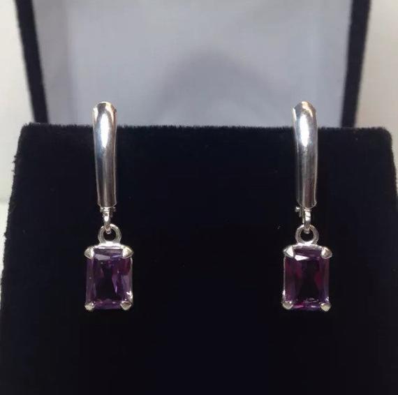 Gorgeous 2ctw Color Change Alexandrite Sterling Emerald Cut Dangle Earrings Cut Gemstone Jewelry Trending Jewelry Gift June Birthstone