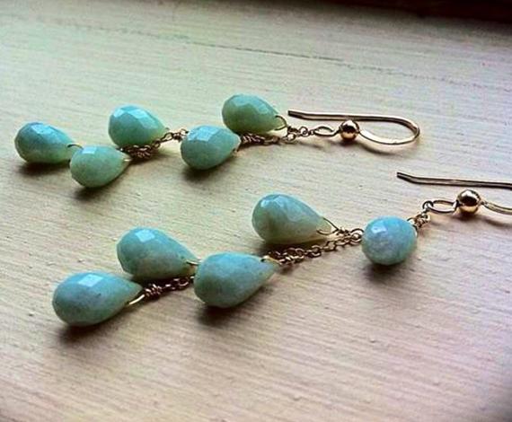 Long Baby Blue Amazonite Sterling Silver Cascade Earrings, Opaque Gemstone, Wire Wrapped, Gift For Woman