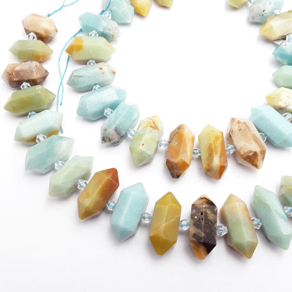Multi-color Amazonite Center Drill Faceted Points Beads 20-30mm 15.5" Strand