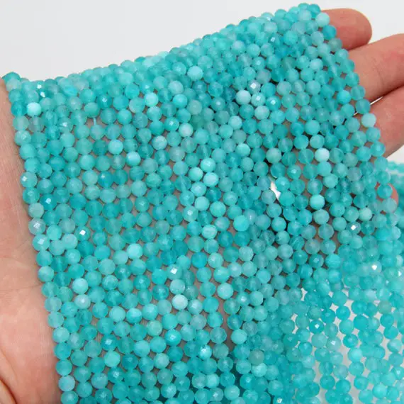 Natural Russian Amazonite Faceted Round Beads,2mm 3mm 4mm 15.3in Full Strand Loose Faceted Round Beads,genuine Amazonite Gemstone Beads.