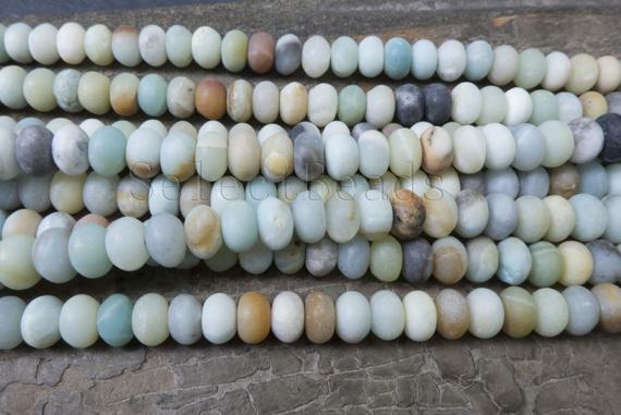 Matte Amazonite Rondell Beads - Blue Amazonite Gemstone Beads - Colorful Amazonite Stone Beads Supplies - Rondelle Stone Beads - 15 Inch