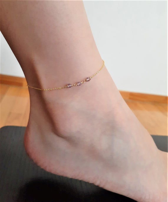 Amethyst Anklet, February Birthstone / Handmade Jewelry / Gemstone Anklet, Ankle Bracelet, Gold Chain Anklet, Silver Anklet, Summer Jewelry
