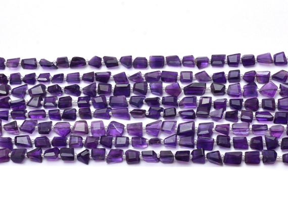 Natural Aaa+ Amethyst Gemstone 8mm-10mm Faceted Nugget Fancy Beads | 7inch Strand | Amethyst Semi Precious Gemstone Rare Tumbled Loose Beads