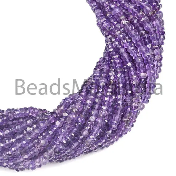 Purple Amethyst Rondelle Shape Beads, Amethyst Faceted Beads, Amethyst Beads, Amethyst 3.50-4 Mm
