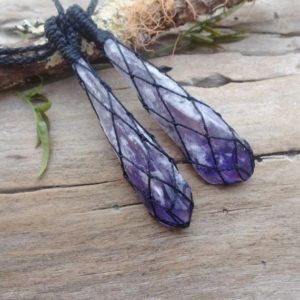 Shop Amethyst Pendants! Couples gift, pair raw random Amethyst Crystal pendant necklaces, purple crystal macrame necklace, gift for family, twins, mother daughter | Natural genuine Amethyst pendants. Buy crystal jewelry, handmade handcrafted artisan jewelry for women.  Unique handmade gift ideas. #jewelry #beadedpendants #beadedjewelry #gift #shopping #handmadejewelry #fashion #style #product #pendants #affiliate #ad