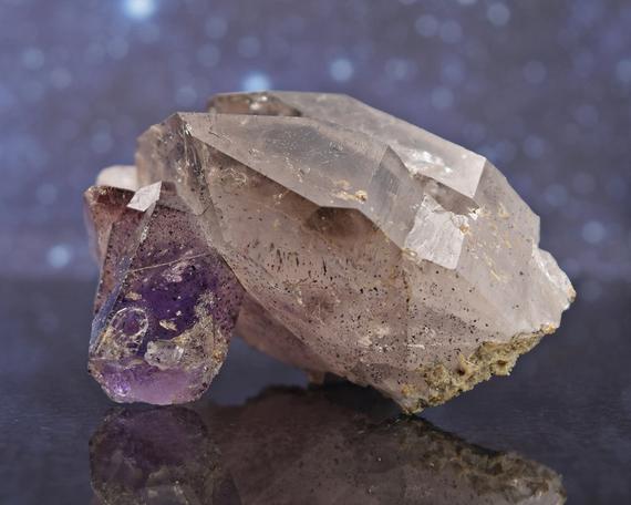 Brandberg Harlequin Fire Smoky Amethyst Cluster From Namibia | Red Hematite Inclusions  | 3.22" | 220.9 Grams