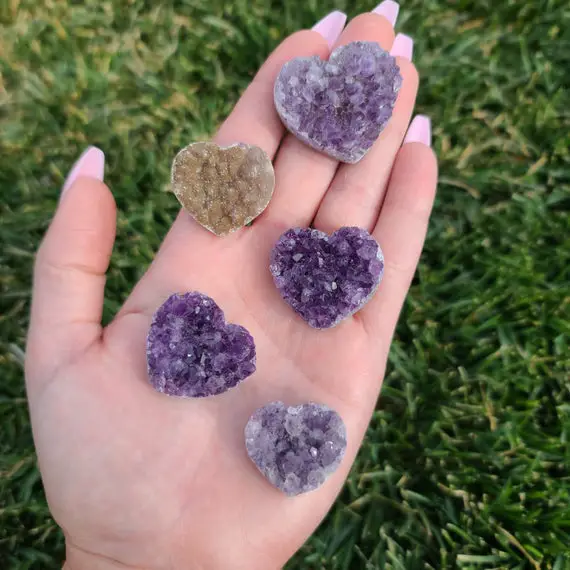Mini Amethyst Crystal Cluster Heart Cabochon, Choose Your Small Druzy Geode For Jewelry Making Or Crystal Grids