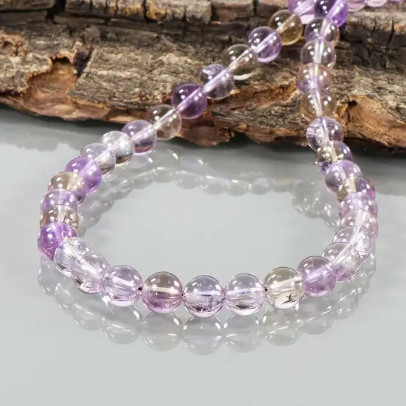 Natural High Quality Ametrine Stone Beads Necklace, Ametrine Stone Size 8mm, Smooth Round Gemstone Strand Necklace Ametrine Gemstone Jewelry