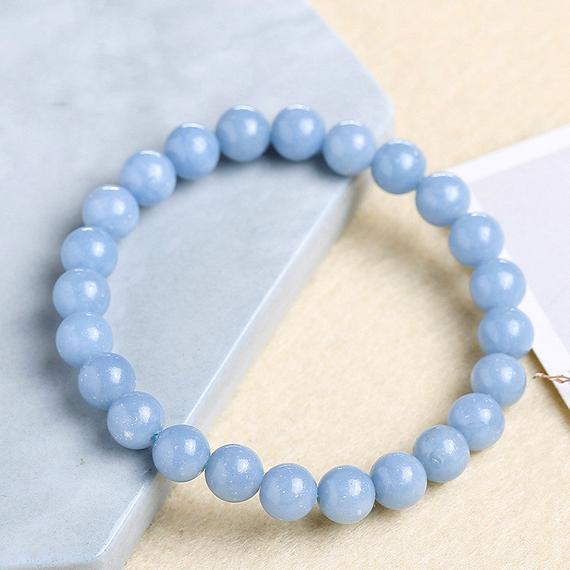 Natural Stone Beads Bracelet For Women Men Bracelet, Blue Angelite Bracelet Gift 4mm 6mm 8mm 10mm 8''