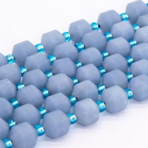 Shop Angelite Beads! Genuine Natural Angelite Loose Beads Grade AA Faceted Bicone Barrel Drum Shape 8x7mm | Natural genuine faceted Angelite beads for beading and jewelry making.  #jewelry #beads #beadedjewelry #diyjewelry #jewelrymaking #beadstore #beading #affiliate #ad