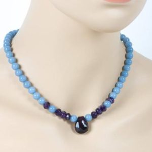Shop Angelite Necklaces! Angelite Necklace,  Amethyst and Angelite Choker, Blue Purple Gemstone Jewelry, gemstone jewelry, Handmade Gemstone Jewelry, mothers day | Natural genuine Angelite necklaces. Buy crystal jewelry, handmade handcrafted artisan jewelry for women.  Unique handmade gift ideas. #jewelry #beadednecklaces #beadedjewelry #gift #shopping #handmadejewelry #fashion #style #product #necklaces #affiliate #ad
