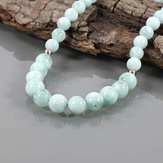 Green Angelite Gemstone Necklace  Natural Green Angelite Handmade Beads Jewelry Green Angelite Round Stone Rose Gold Plated Gift Necklace