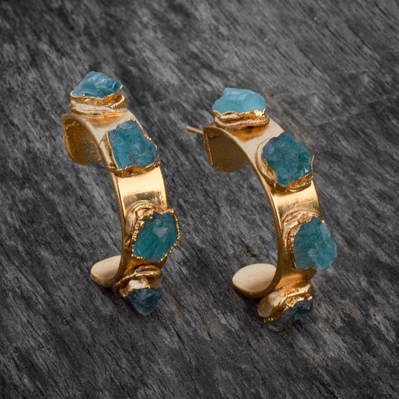 Raw Apatite Earrings - Rough Apatite Earrings - Dangle Earrings - Drop Earrings - Minimal Jewelry - Raw Stone Earrings - Gemstone Earrings