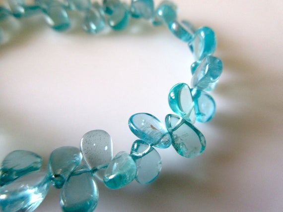 Natural Blue Apatite Smooth Pear Briolette Beads 7 Inches Of 5mm To 8mm Beads, Gds747