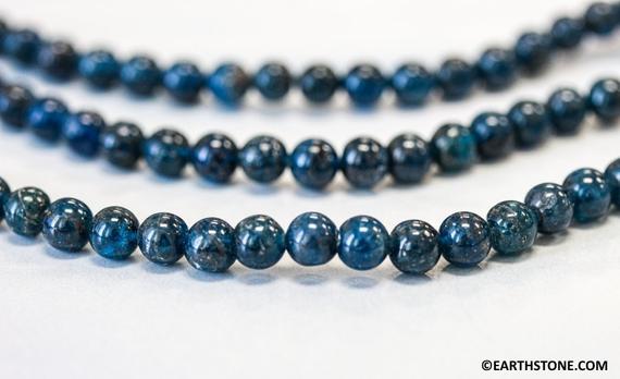 S/ Blue Apatite 6mm Round Beads 15" Strand Natural Blue Gemstone Beads For Jewelry Making
