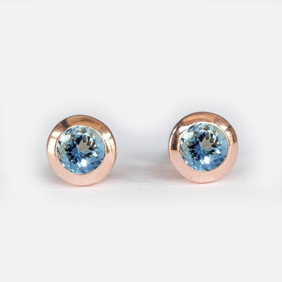 Aquamarine Earrings, Aquamarine Stud Earrings, Natural Gemstone Earrings, Stud Earrings Solid Gold, 5mm Stud Earrings, March Birthstone