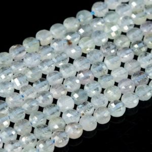 Shop Aquamarine Faceted Beads! Genuine Natural Light Gray Blue Aquamarine Loose Beads Grade AA Faceted Flat Round Button Shape 4mm | Natural genuine faceted Aquamarine beads for beading and jewelry making.  #jewelry #beads #beadedjewelry #diyjewelry #jewelrymaking #beadstore #beading #affiliate #ad