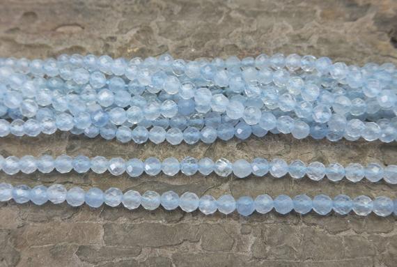 Natural Aquamarine Small Faceted Beads - Genuine Aquamarine Gemstone - 2mm Aqua Stone Beads - 3mm Faceted Beads - 4mm Stone Beads  -15inch