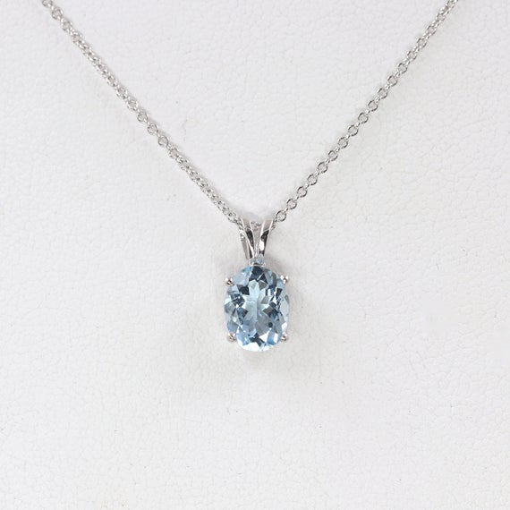 14k 1.2ct Aquamarine Solitaire Necklace / Aquamarine Necklace / Solitaire Necklace / Aquamarine Pendant / Simple Necklace / White Gold