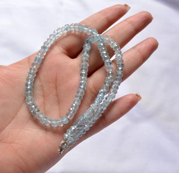 Aquamarine Beads, Faceted Aquamarine Gemstone, Aquamarine Necklace, Aqua Blue Color Beads, 5.5mm - 6.5mm, 15.5" Strand #pp9108