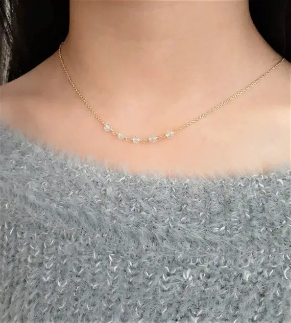 Genuine Aquamarine Necklace, March Birthstone / Handmade Jewelry, Birthstone Necklace, Necklaces For Women, Gemstone Choker, Beaded Choker