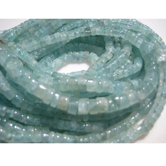 Aquamarine Rondelle Beads - Aquamarine Plain Tyre Rondelles - 4.5mm To 5mm Each - 13 Inch Strand