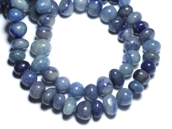 10pc - Perles De Pierre - Aventurine Bleue Galets Roulés 9-12mm - 8741140008458