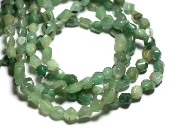 Fil 39cm - Perles De Pierre - Aventurine Verte Nuggets Facettés 7-10mm