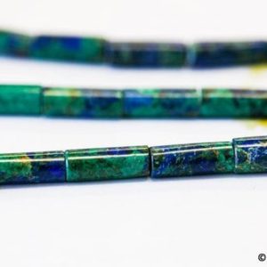 Shop Azurite Beads! S/ Azurite Malachite 6x16mm/ 4x13mm Tube Beads 15.5" strand Blue Green Gemstone beads For Collier Necklace, Earring Making | Natural genuine beads Azurite beads for beading and jewelry making.  #jewelry #beads #beadedjewelry #diyjewelry #jewelrymaking #beadstore #beading #affiliate #ad