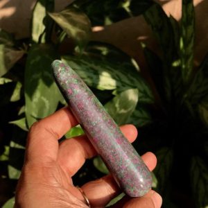 Beautiful Shiny Unique Polished Ruby Fuschite / Fuchsite With Ruby Massage Wand / Healing Wand, Clears Blockages | Natural genuine stones & crystals in various shapes & sizes. Buy raw cut, tumbled, or polished gemstones for making jewelry or crystal healing energy vibration raising reiki stones. #crystals #gemstones #crystalhealing #crystalsandgemstones #energyhealing #affiliate #ad