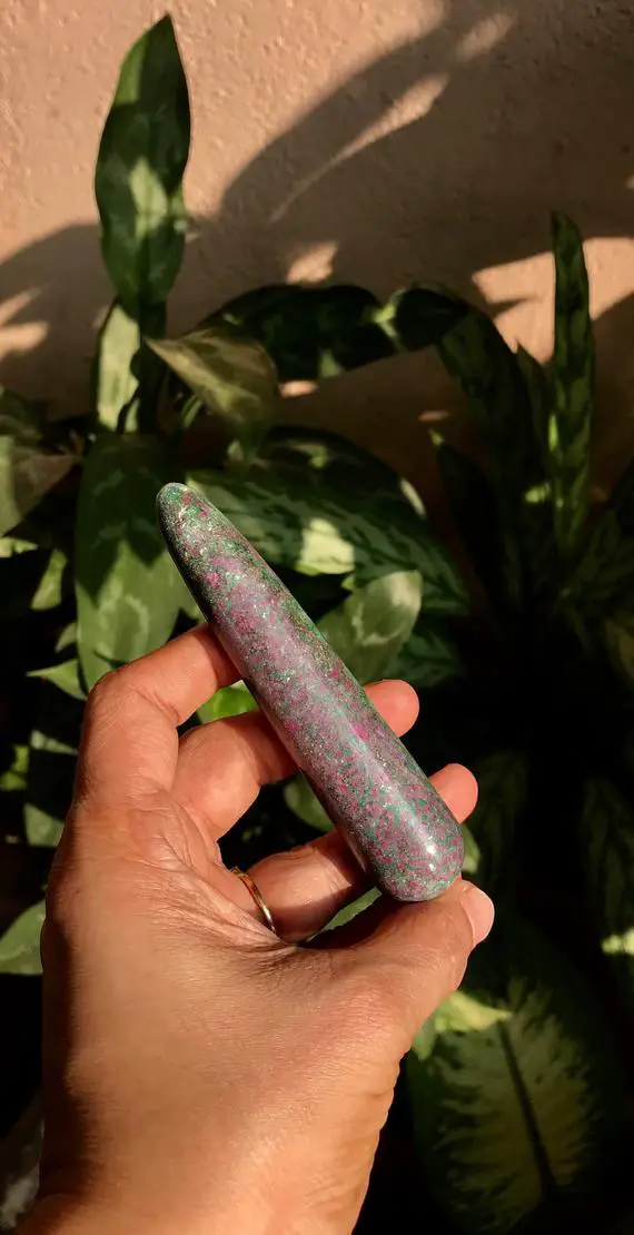 Beautiful Shiny Unique Polished Ruby Fuschite / Fuchsite With Ruby Massage Wand / Healing Wand, Clears Blockages