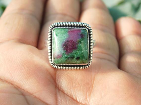 Natural Ruby Zoisite Ring* 925 Sterling Silver Ring* Handmade Ring* Genuine Ruby Zoisite Jewellery* Statement Ring* Antique Boho Ring* So