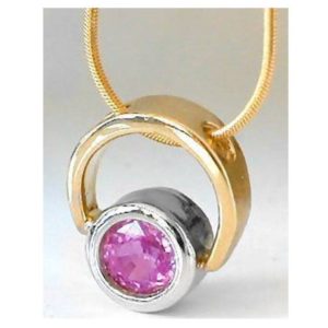 Shop Pink Sapphire Pendants! Bezel Set Genuine Round Pink Sapphire Pendant Solid 14k White Gold & Yellow Gold, Gold Chain Included, Real Sapphire Necklace, Gift for Her | Natural genuine Pink Sapphire pendants. Buy crystal jewelry, handmade handcrafted artisan jewelry for women.  Unique handmade gift ideas. #jewelry #beadedpendants #beadedjewelry #gift #shopping #handmadejewelry #fashion #style #product #pendants #affiliate #ad