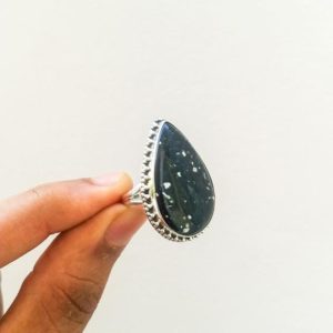 Shop Serpentine Rings! Black Serpentine Ring, 92.5 % Sterling Silver Ring, Handmade Ring, Oval Shape Ring, Silver Rings for Women, Silver Ring, Designer Ring | Natural genuine Serpentine rings, simple unique handcrafted gemstone rings. #rings #jewelry #shopping #gift #handmade #fashion #style #affiliate #ad